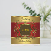 Birthday Party Invitation Gold Red Kaart (Staand voorkant)