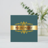 Birthday Party Invitation Green Gold Black Kaart (Staand voorkant)