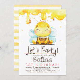 Birthday Party Invitation Honey Bee Girl Kaart