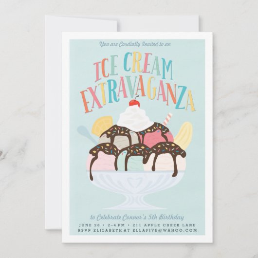 Birthday Party Invitation *Ice Cream Extravaganza* Kaart (Voorkant)