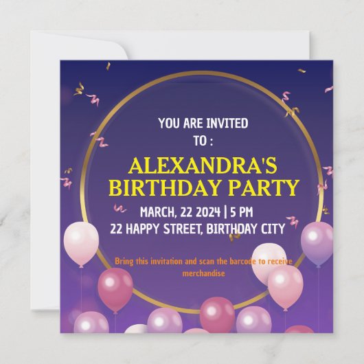 Birthday Party Invitation Kaart (Voorkant)