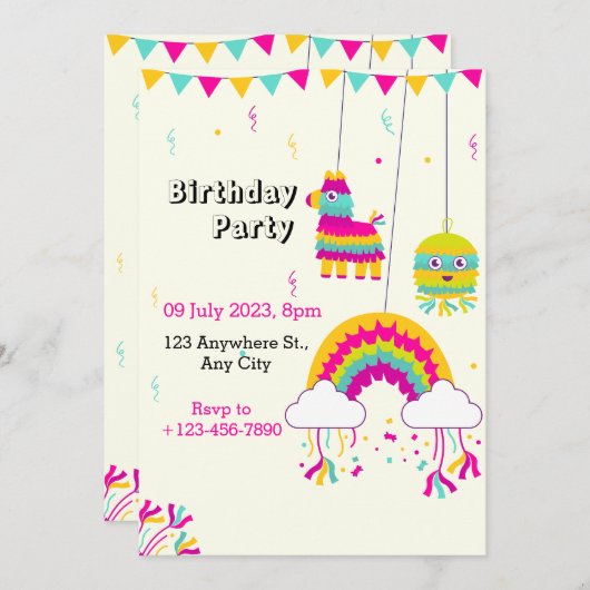 Birthday Party Invitation Kaart (Voorkant / Achterkant)