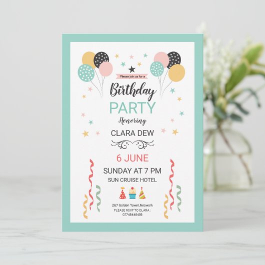 Birthday Party Invitation Kaart (Staand voorkant)