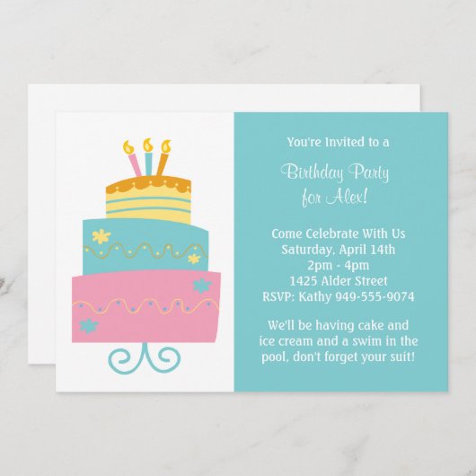 Birthday Party Invitation Kaart (Voorkant / Achterkant)