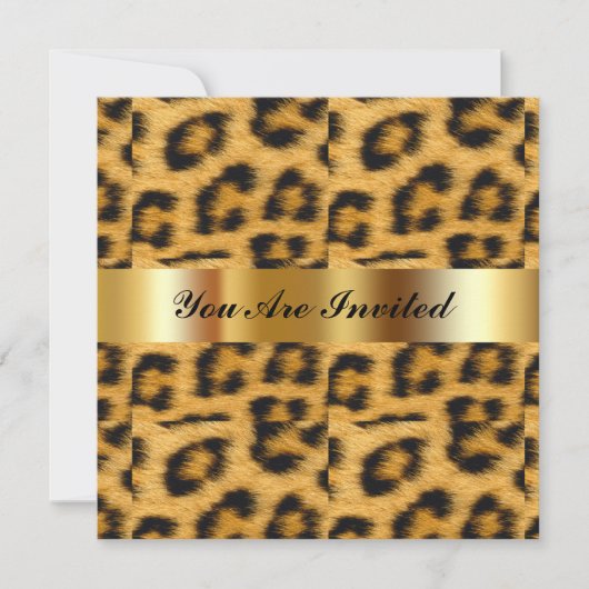 Birthday Party Invitation Leopard Gold Black Kaart (Voorkant)