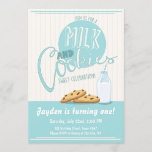 Birthday Party Invitation Milk and Cookies Invite Kaart