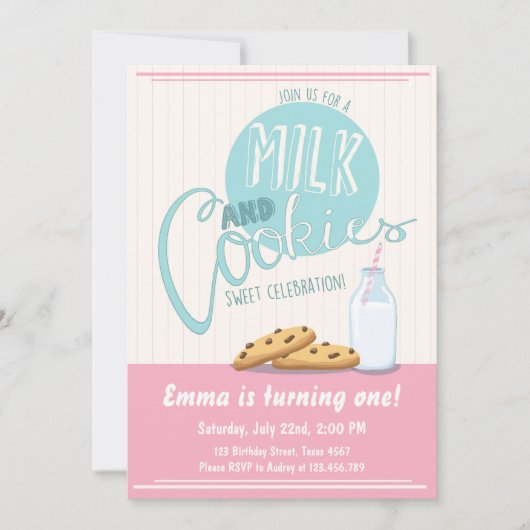 Birthday Party Invitation Milk and Cookies Invite Kaart (Voorkant)