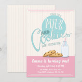 Birthday Party Invitation Milk and Cookies Invite Kaart (Voorkant / Achterkant)