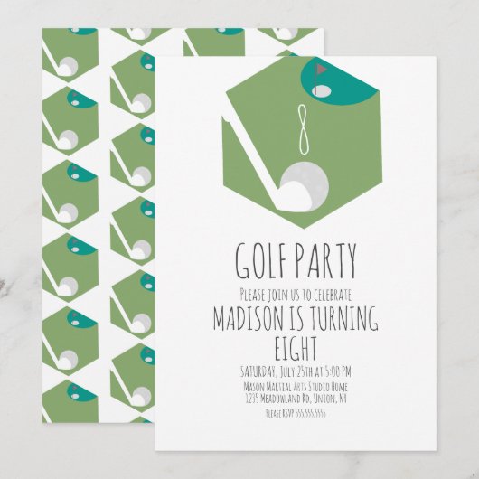 Birthday Party Invitation Minature Golf Ball Kaart (Voorkant / Achterkant)