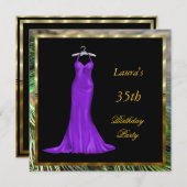 Birthday Party Invitation Paars jurk Kaart (Voorkant / Achterkant)