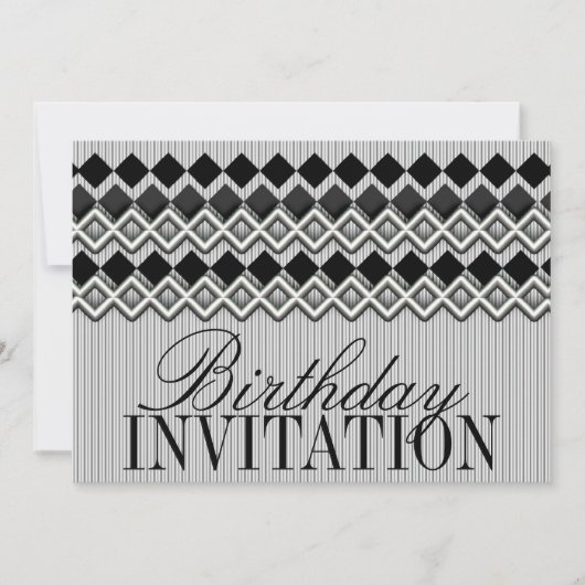 Birthday Party Invitation Pinstripes & Diamonds Kaart (Voorkant)