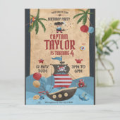 Birthday Party Invitation Red and Blue Cool Pirate Kaart (Staand voorkant)