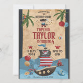 Birthday Party Invitation Red and Blue Cool Pirate Kaart (Voorkant)
