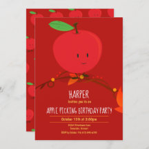 Birthday Party Invitation Red Apple van kind
