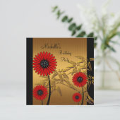 Birthday Party Invitation Red Black Gold Bamboe Kaart (Staand voorkant)