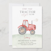 Birthday Party Invitation Red Boerderij Tractor Kaart (Voorkant)