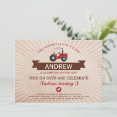 Birthday Party Invitation Red Boerderij Tractor Kaart (Staand voorkant)
