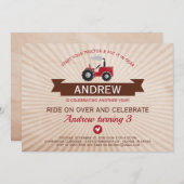 Birthday Party Invitation Red Boerderij Tractor Kaart (Voorkant / Achterkant)