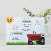 Birthday Party Invitation Red Boerderij Tractor Kaart (Staand voorkant)