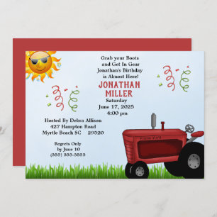 Birthday Party Invitation Red Boerderij Tractor Kaart