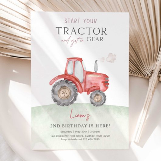Birthday Party Invitation Red Boerderij Tractor Kaart