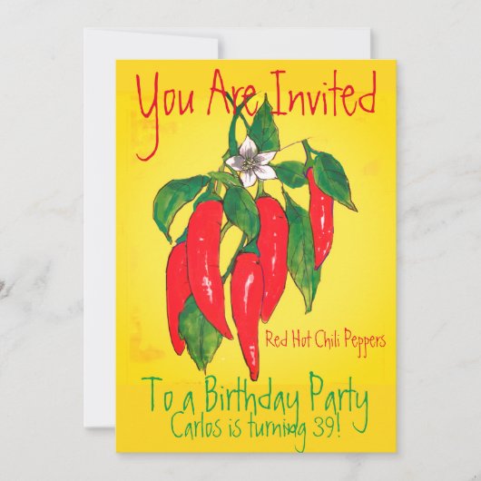 Birthday Party Invitation Red Chili PeppersMexicaa Kaart (Voorkant)