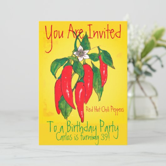 Birthday Party Invitation Red Chili PeppersMexicaa Kaart (Staand voorkant)