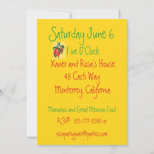 Birthday Party Invitation Red Chili PeppersMexicaa Kaart (Achterkant)