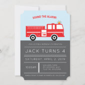 Birthday Party Invitation Red Fire Engine Kaart (Voorkant)