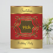 Birthday Party Invitation Red Gold Kaart (Staand voorkant)