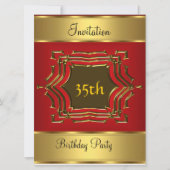 Birthday Party Invitation Red Gold Kaart (Voorkant)