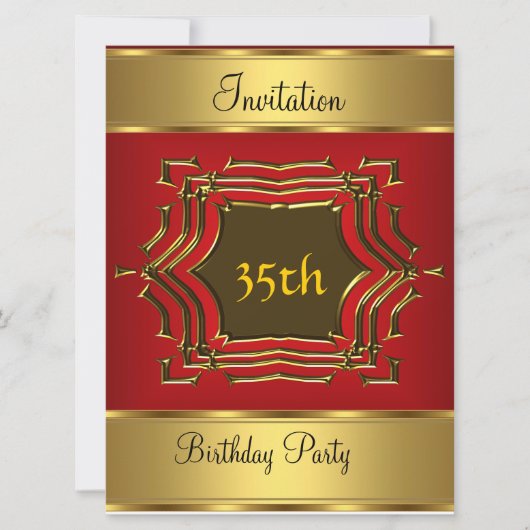 Birthday Party Invitation Red Gold Kaart (Voorkant)
