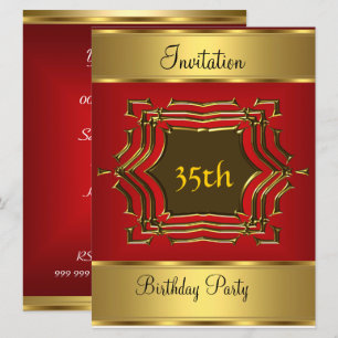 Birthday Party Invitation Red Gold Kaart