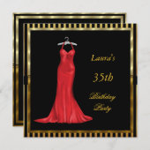 Birthday Party Invitation Red-jurk Kaart (Voorkant / Achterkant)