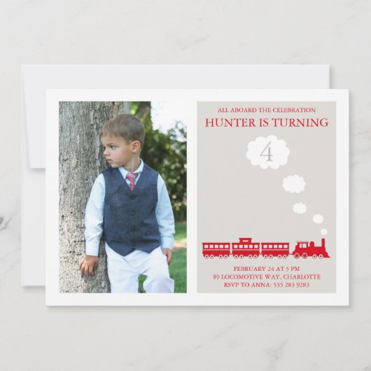 Birthday Party Invitation Red Locomotive Train Kaart (Voorkant)