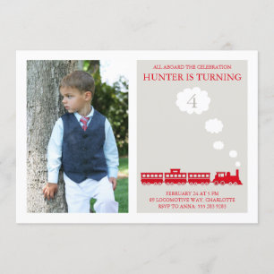 Birthday Party Invitation Red Locomotive Train Kaart