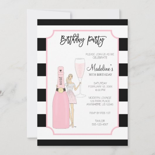 Birthday Party Invitation - Roos Mode Girl Kaart (Voorkant)