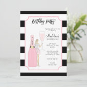 Birthday Party Invitation - Roos Mode Girl Kaart (Staand voorkant)