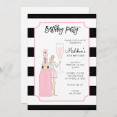 Birthday Party Invitation - Roos Mode Girl Kaart (Voorkant / Achterkant)