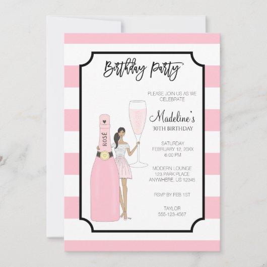 Birthday Party Invitation - Roos Mode Girl Kaart (Voorkant)
