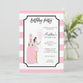 Birthday Party Invitation - Roos Mode Girl Kaart (Staand voorkant)