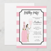 Birthday Party Invitation - Roos Mode Girl Kaart (Voorkant / Achterkant)