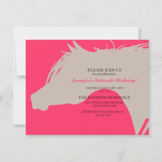 Birthday Party Invitation roze Arabian Horse Kaart (Voorkant)