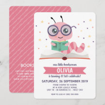 Birthday Party Invitation roze Bookworm Book