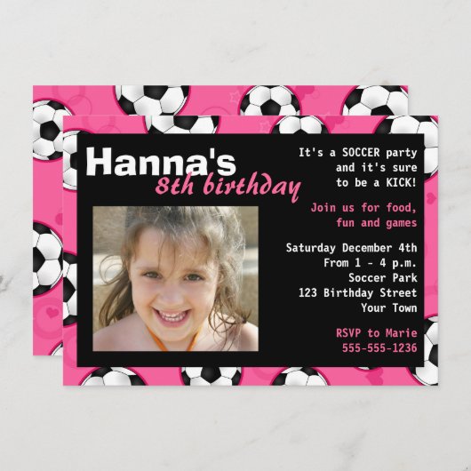 Birthday Party Invitation roze Kaart (Voorkant / Achterkant)