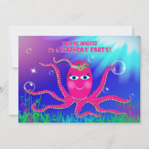 Birthday Party Invitation, Sassy Octopus Kaart