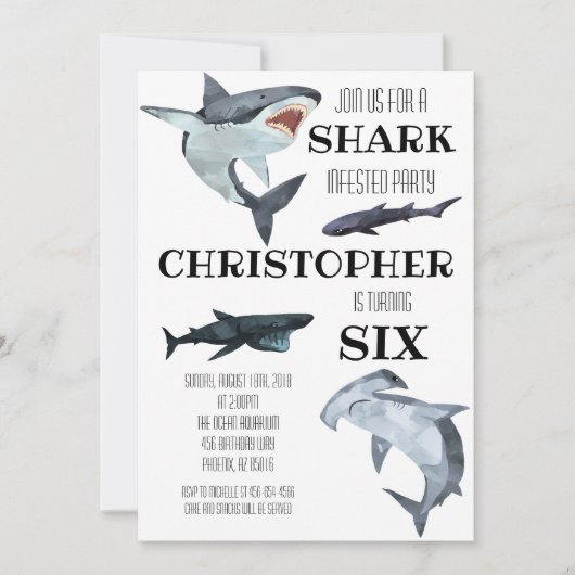 Birthday Party Invitation Shark Pool Swimming Kaart (Voorkant)