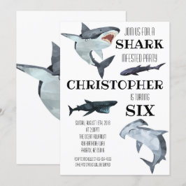 Birthday Party Invitation Shark Pool Swimming Kaart