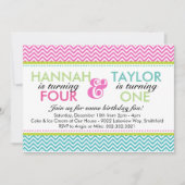Birthday Party Invitation Sibling Chevron Kaart (Voorkant)