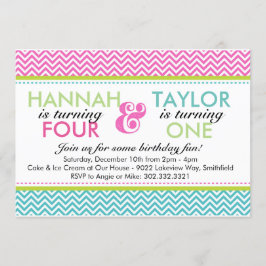Birthday Party Invitation Sibling Chevron Kaart